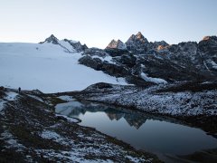 This picture was taken earley in the morning, the first sun beams came over the mountains from the Silvretta group. In the front the Silvretta glacier This picture was taken earley in the morning, the first sun beams came over the mountains from the Silvretta group. In the front the Silvretta glacier