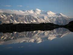 View over a lake on Flégère to Mont Blanc mountain range, Chamonix, France View over a lake on Flégère to Mont Blanc mountain range, Chamonix, France